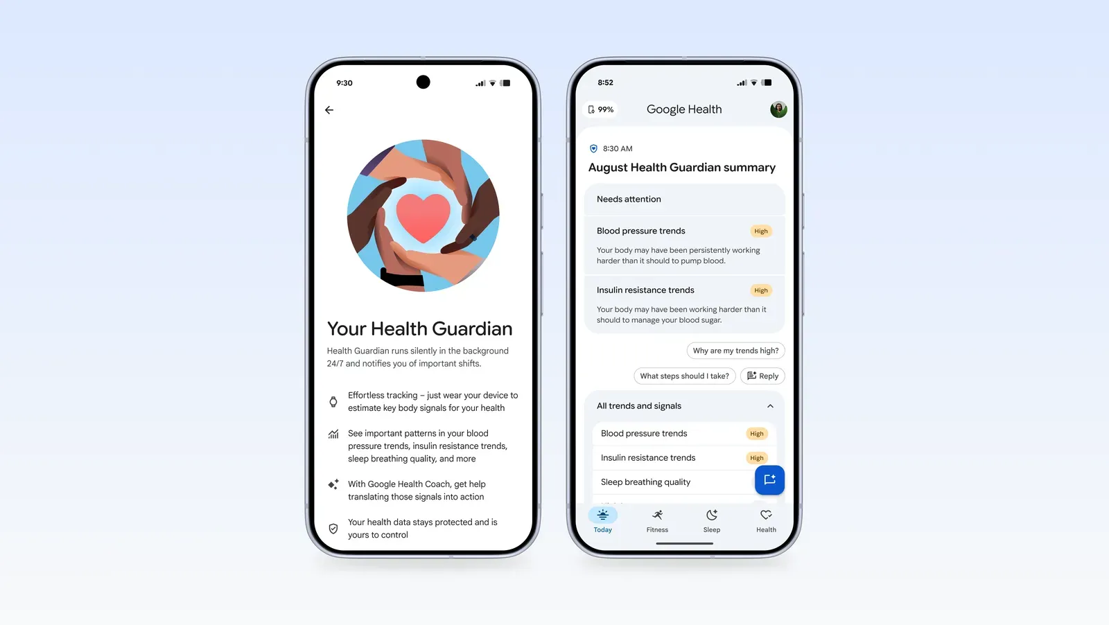 Google Health Guardian summary showing a high insulin-resistance trend