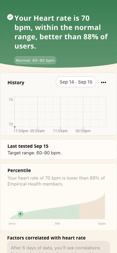 Empirical app screenshot: Heart rate result and history