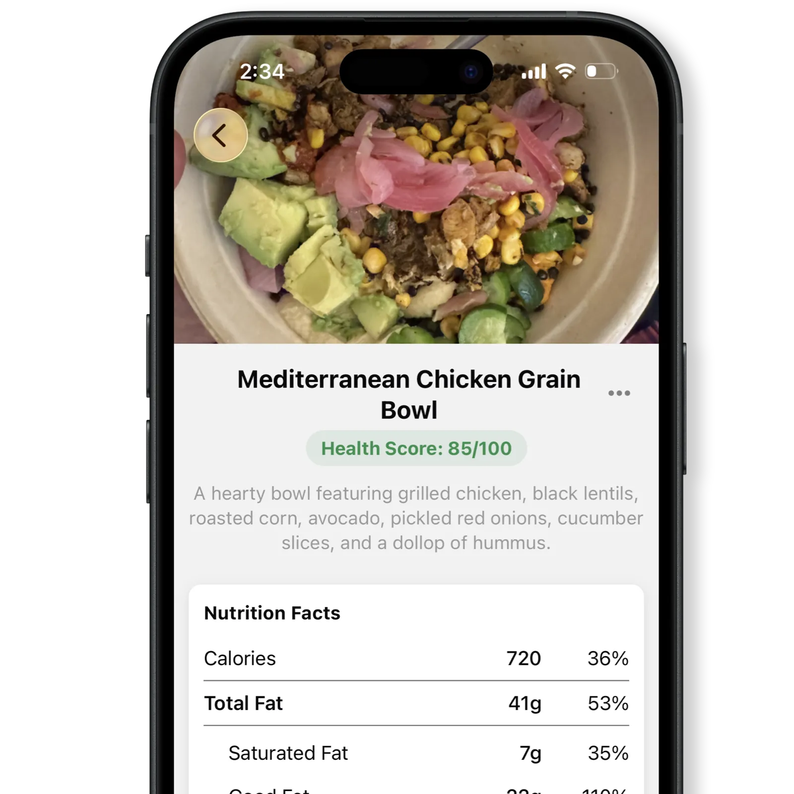 Nutrition tracking screenshot